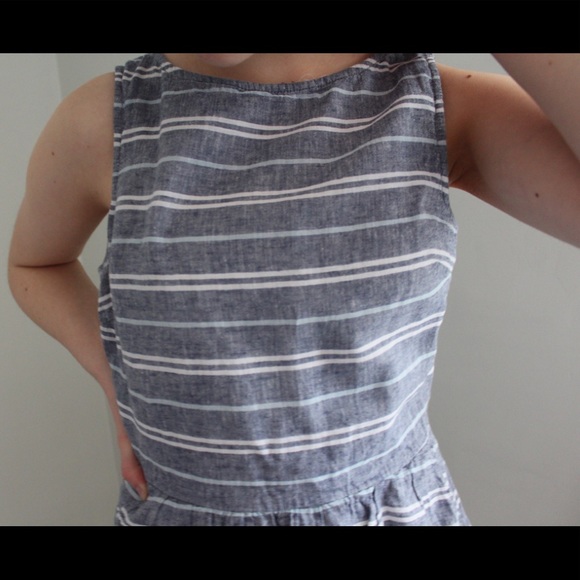 Women’s Size XS Striped Linen Blend Dress Blue - Picture 2 of 4
